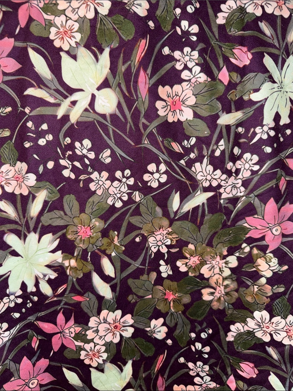 Cider Floral Long Sleeve Slim Fit Top in Plum with Pink & Cream Flowers - Picture 5 of 6